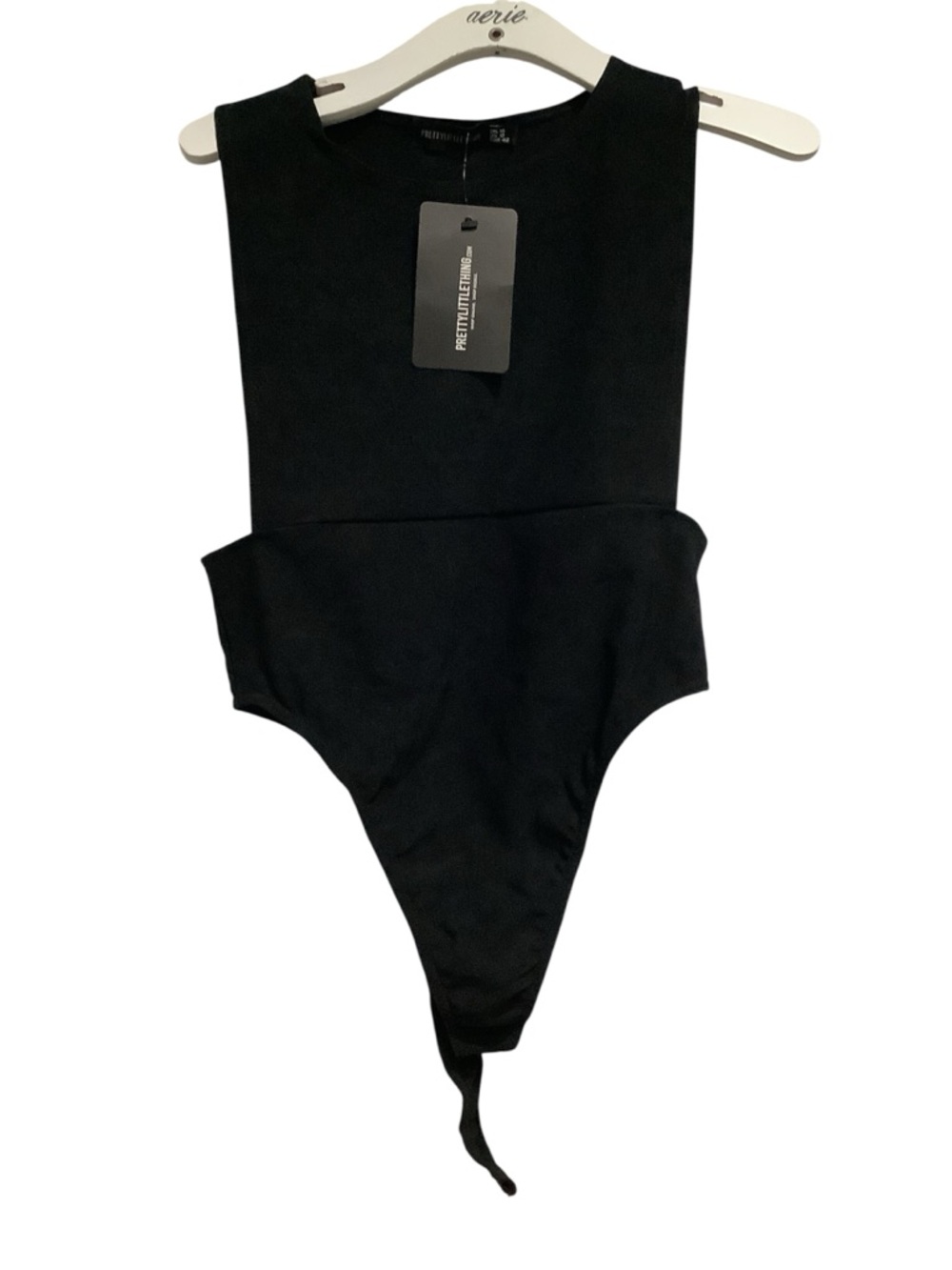 PrettyLittleThing Black Ribbed Crew Neck Bodysuit